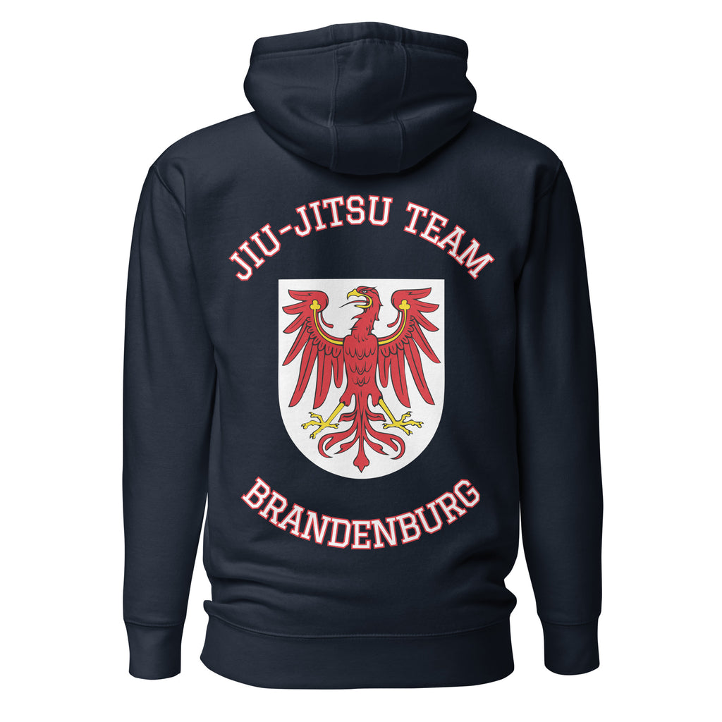 Product mockup: Brandenburg Jiu-Jitsu Team Hoodie, back.