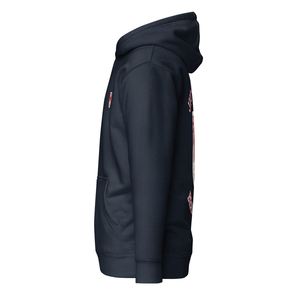 Product mockup: Brandenburg Jiu-Jitsu Team Hoodie, left side.